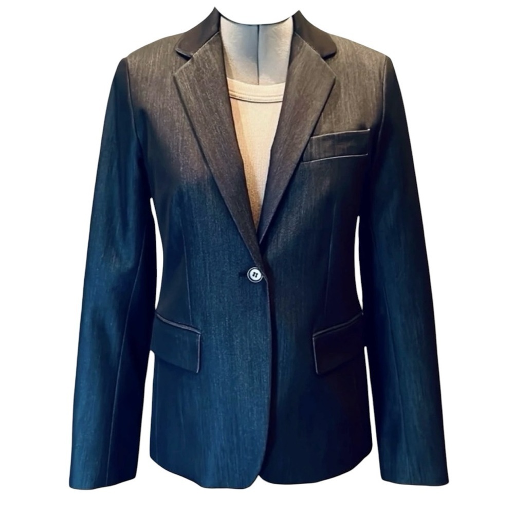 Theory Single Breasted Wool Blend Fitted Blazer Navy Denim Womens Size Small